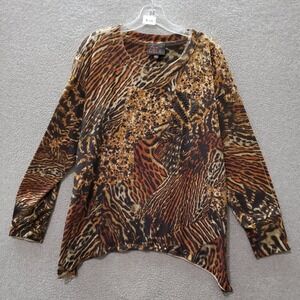 French Blue Women Top‎ Large Brown Leopard Print Blouse Studded Long Sleeve